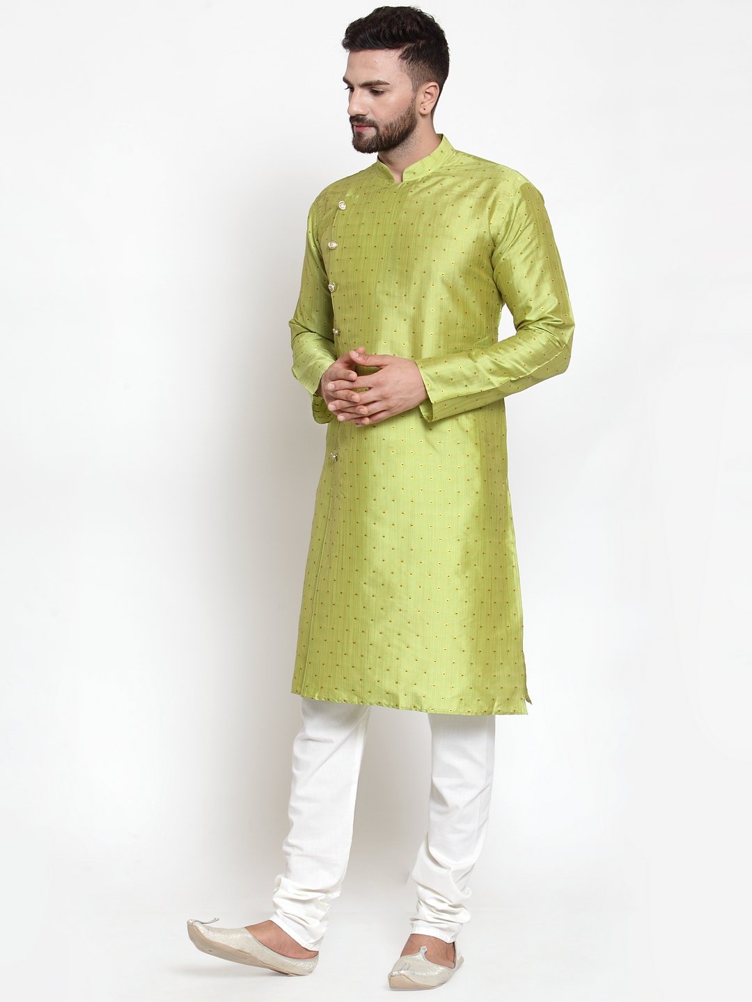 Jompers Men Light-Green & Golden Self Design Kurta with Churidar | Grocsy