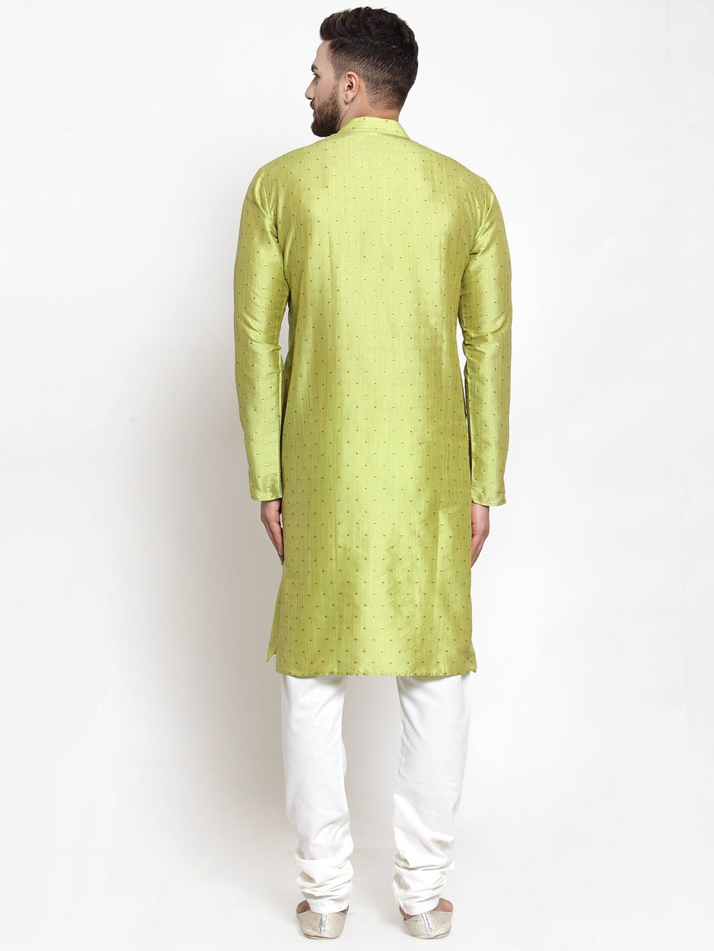 Jompers Men Light-Green & Golden Self Design Kurta with Churidar | Grocsy