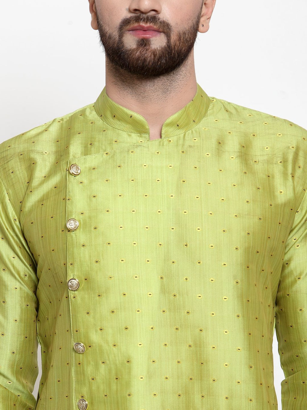 Jompers Men Light-Green & Golden Self Design Kurta Only | Grocsy