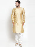 Jompers Men Mustard & Golden Self Design Kurta with Churidar | Grocsy