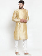 Jompers Men Mustard & Golden Self Design Kurta Only | Grocsy