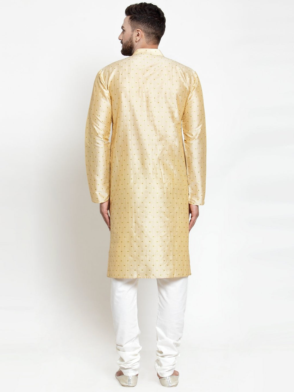 Jompers Men Mustard & Golden Self Design Kurta with Churidar | Grocsy