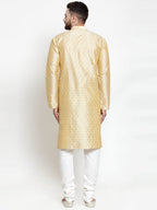 Jompers Men Mustard & Golden Self Design Kurta with Churidar | Grocsy
