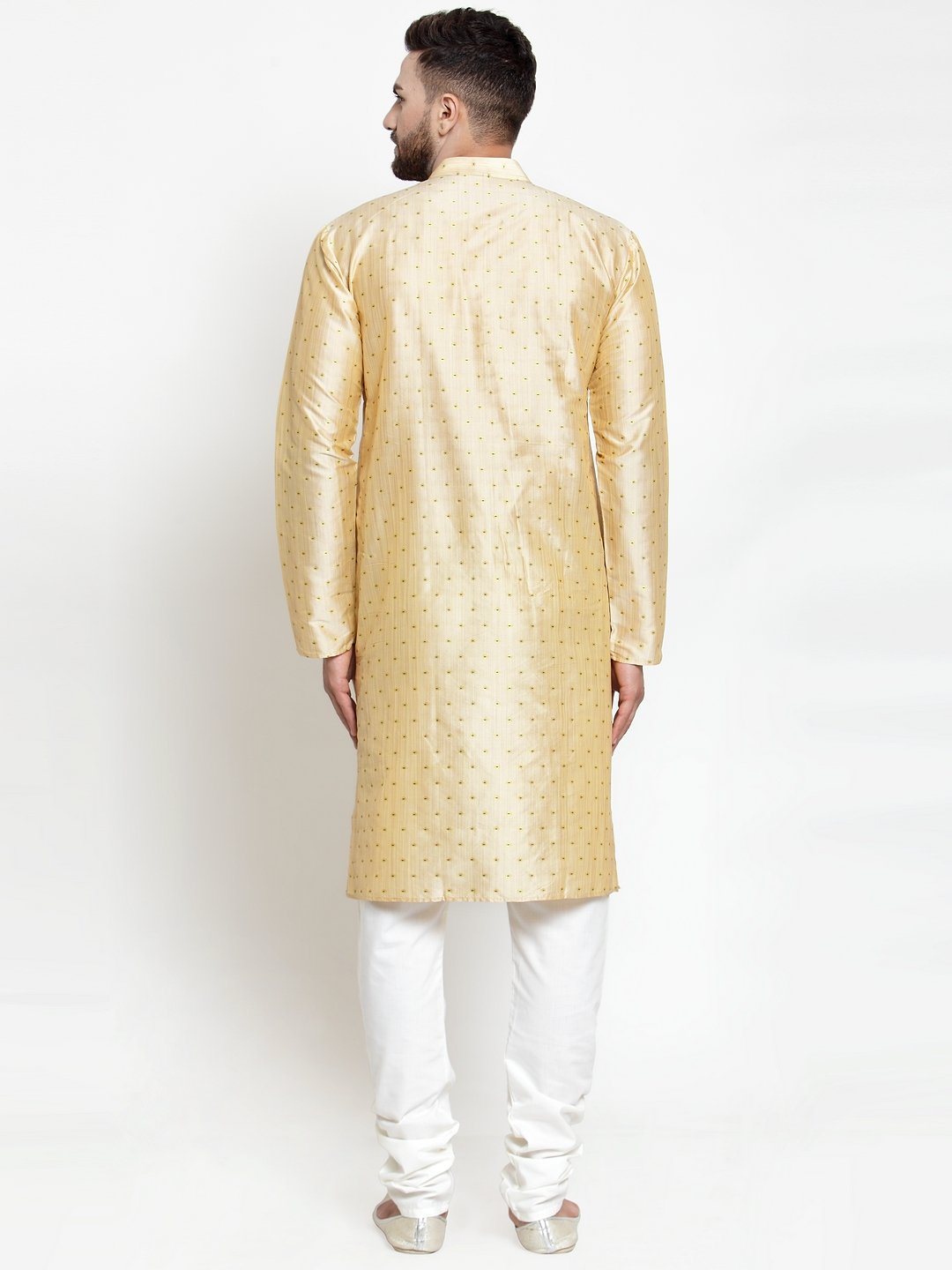 Jompers Men Mustard & Golden Self Design Kurta with Churidar | Grocsy