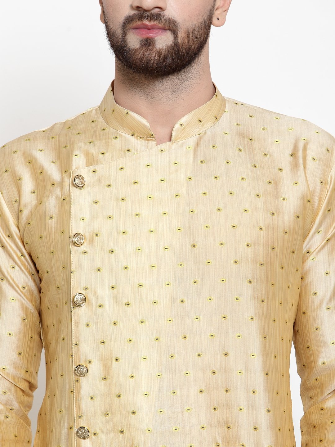 Jompers Men Mustard & Golden Self Design Kurta Only | Grocsy