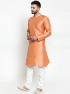 Jompers Men Peach & Golden Self Design Kurta with Churidar | Grocsy