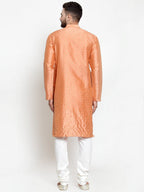 Jompers Men Peach & Golden Self Design Kurta with Churidar | Grocsy