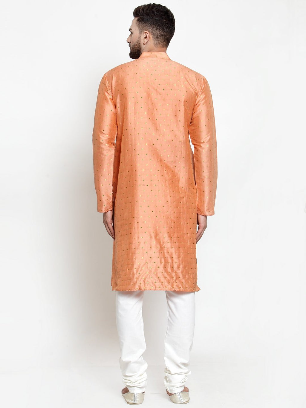 Jompers Men Peach & Golden Self Design Kurta Only | Grocsy