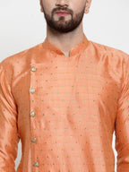 Jompers Men Peach & Golden Self Design Kurta with Churidar | Grocsy
