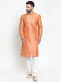 Jompers Men Peach & Golden Self Design Kurta with Churidar | Grocsy