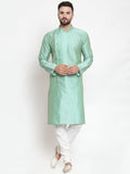 Jompers Men Sky-Blue & Golden Self Design Kurta with Churidar | Grocsy