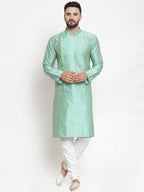 Jompers Men Sky-Blue & Golden Self Design Kurta with Churidar | Grocsy