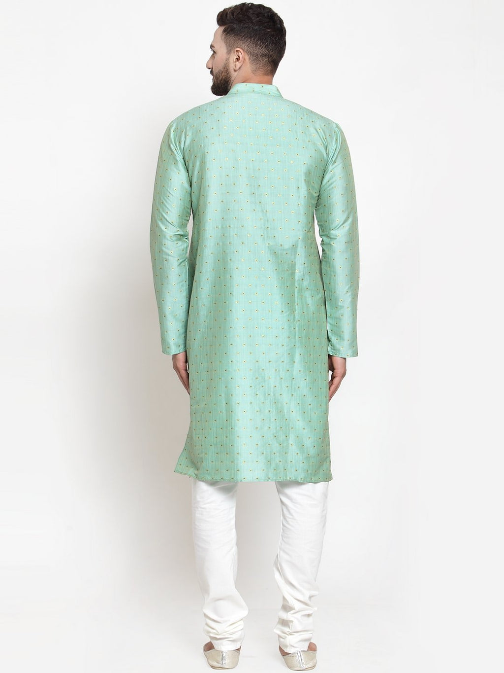 Jompers Men Sky-Blue & Golden Self Design Kurta with Churidar | Grocsy
