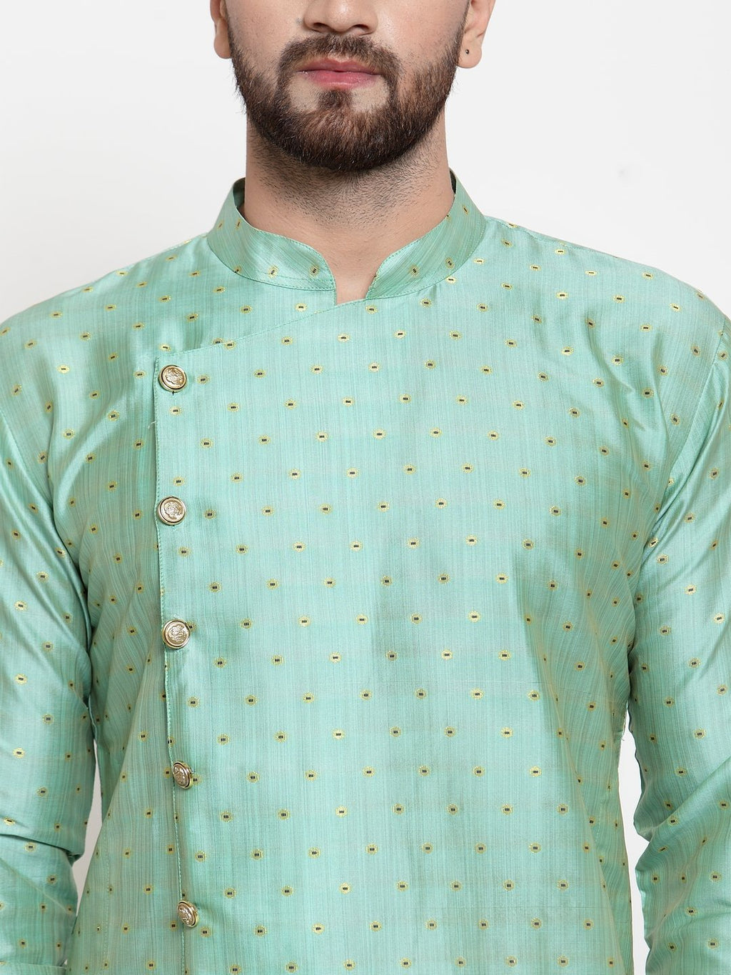 Jompers Men Sky-Blue & Golden Self Design Kurta with Churidar | Grocsy