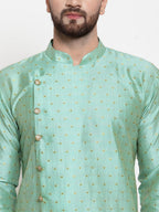 Jompers Men Sky-Blue & Golden Self Design Kurta with Churidar | Grocsy
