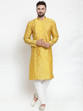 Jompers Men Yellow & Golden Self Design Kurta with Churidar | Grocsy