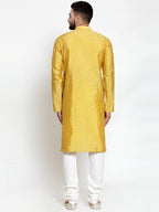 Jompers Men Yellow & Golden Self Design Kurta Only | Grocsy