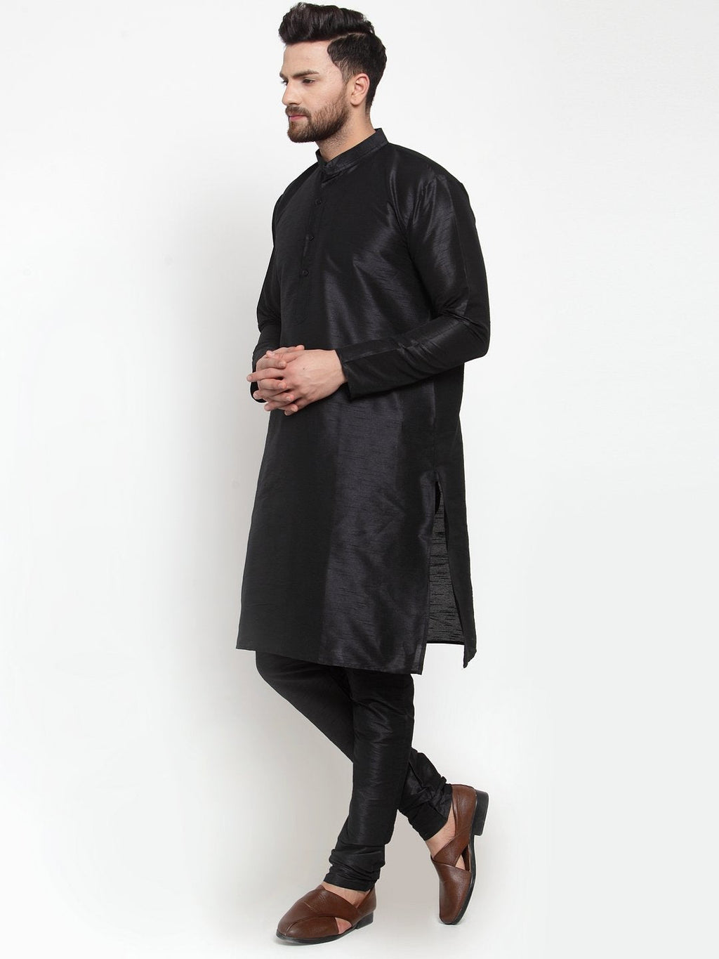 Jompers Men's Black Solid Kurta with Churidar | Grocsy
