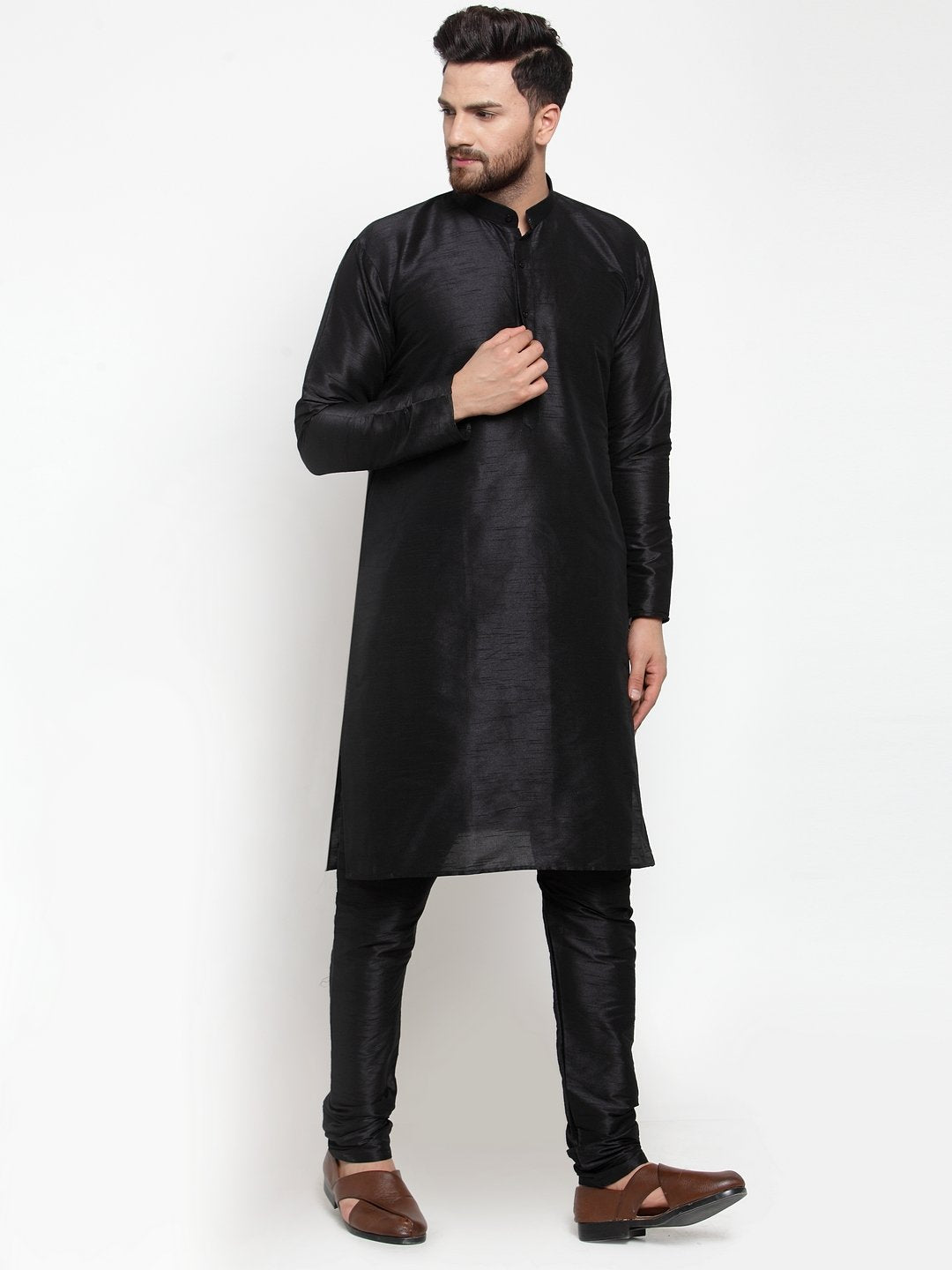 Jompers Men's Black Solid Kurta with Churidar | Grocsy
