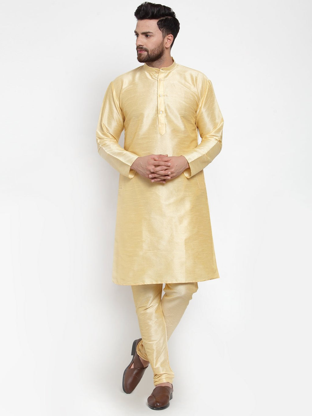 Jompers Men Golden Solid Kurta Only | Grocsy