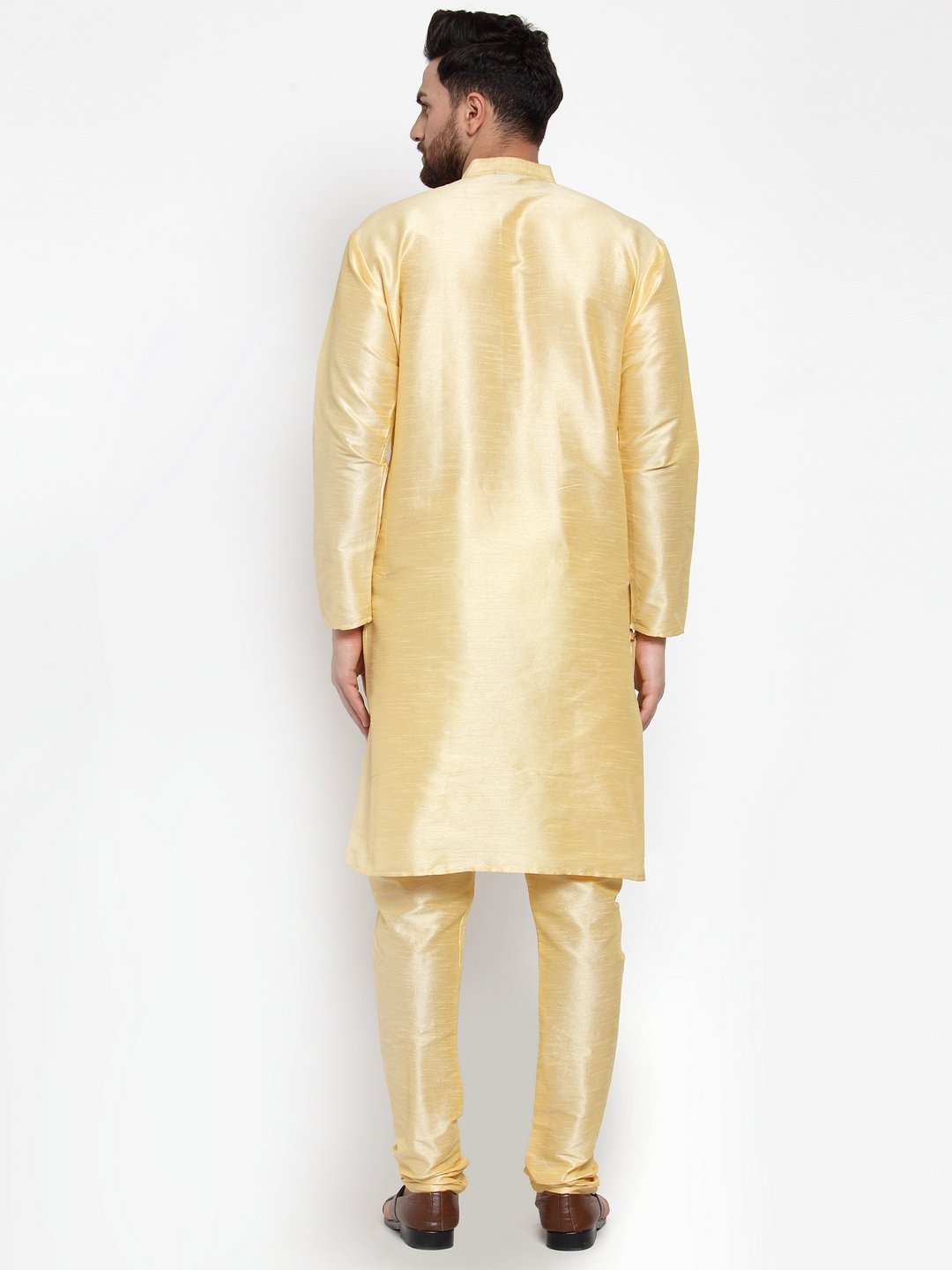 Jompers Men Golden Solid Kurta with Churidar | Grocsy