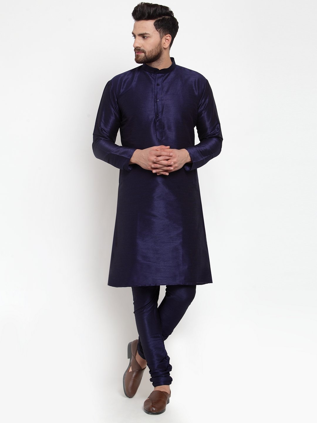 Jompers Men NavyBlue Solid Kurta with Churidar | Grocsy