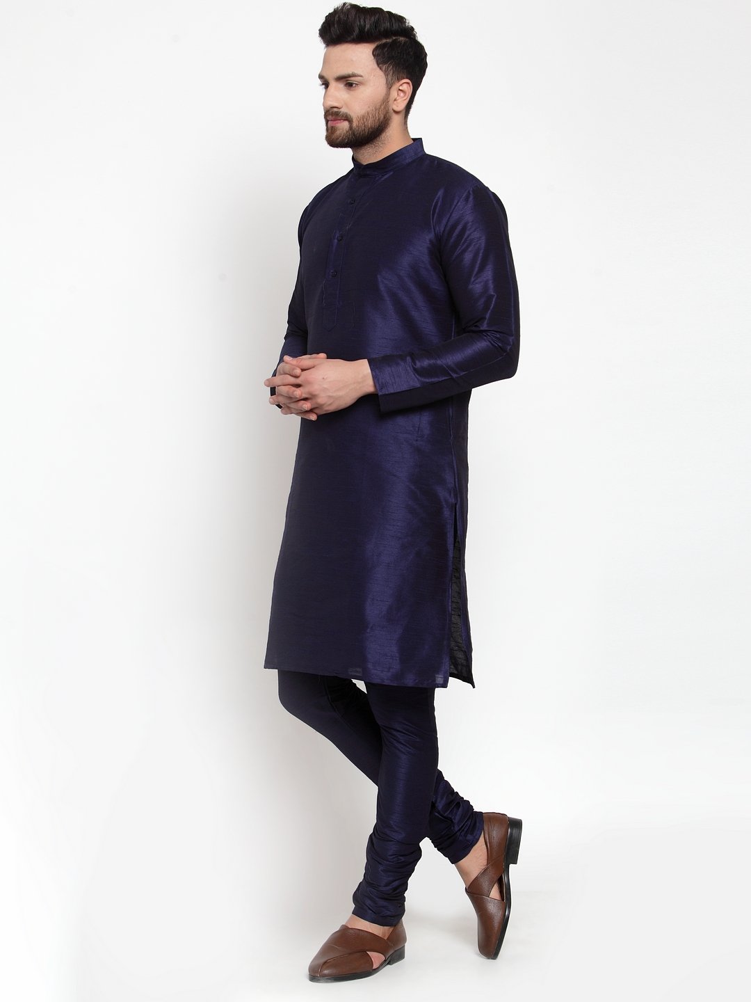 Jompers Men NavyBlue Solid Kurta with Churidar | Grocsy