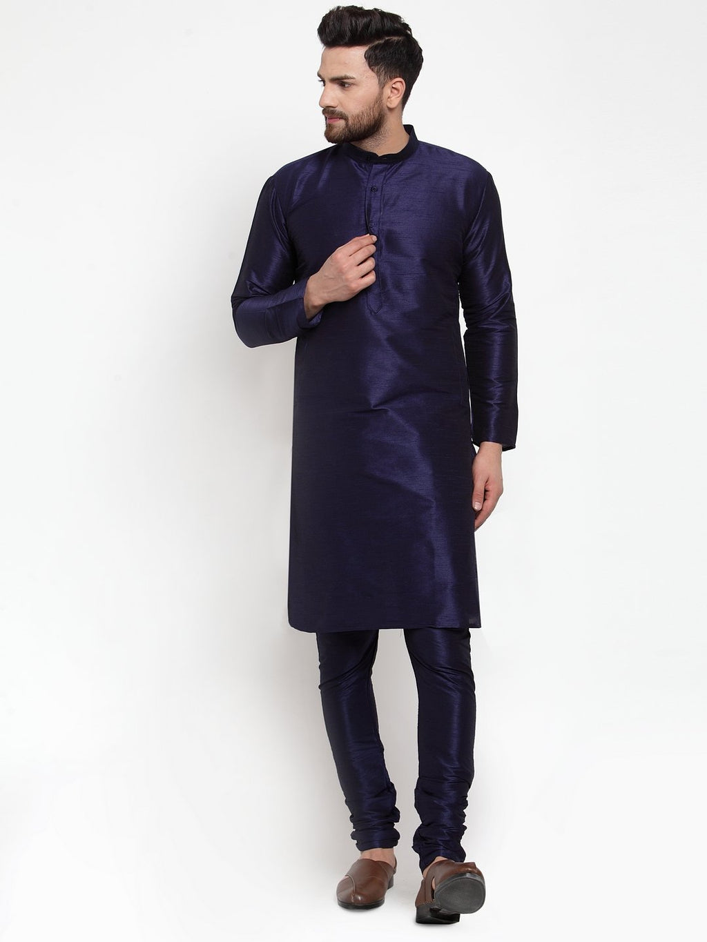 Jompers Men NavyBlue Solid Kurta with Churidar | Grocsy