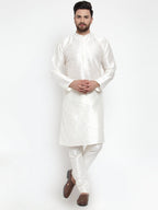 Jompers Men White Solid Long Sleeves Kurta with Churidar | Grocsy