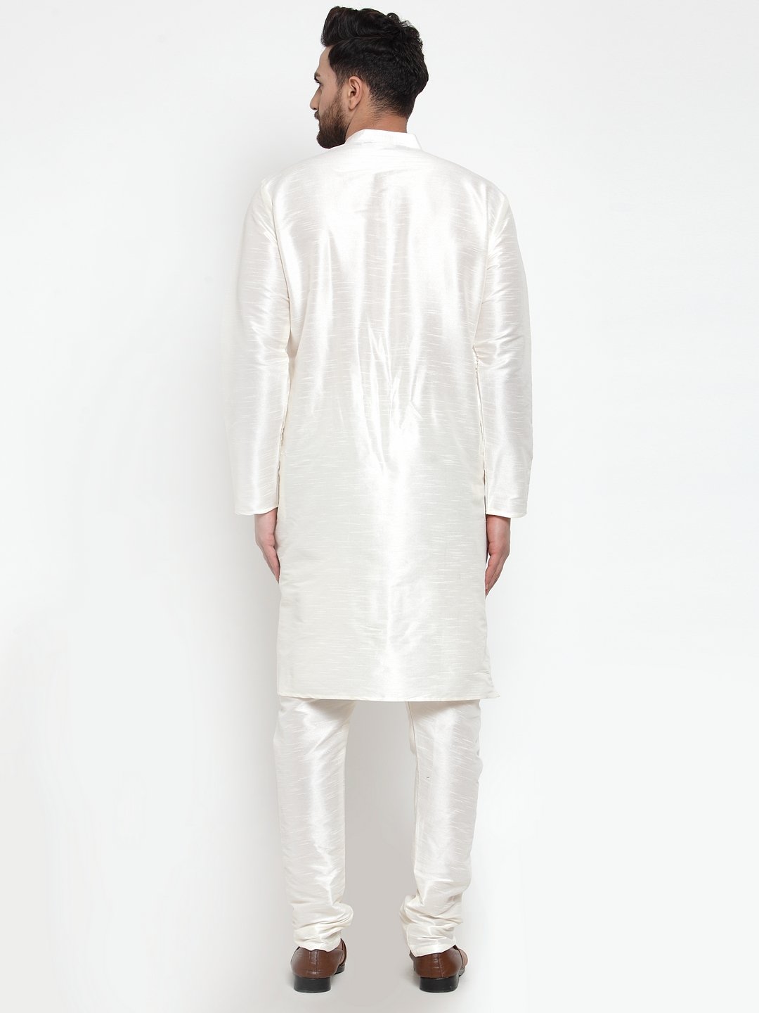 Jompers Men White Solid Long Sleeves Kurta with Churidar | Grocsy