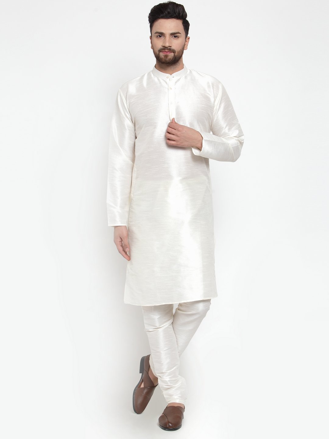 Jompers Men White Solid Long Sleeves Kurta with Churidar | Grocsy