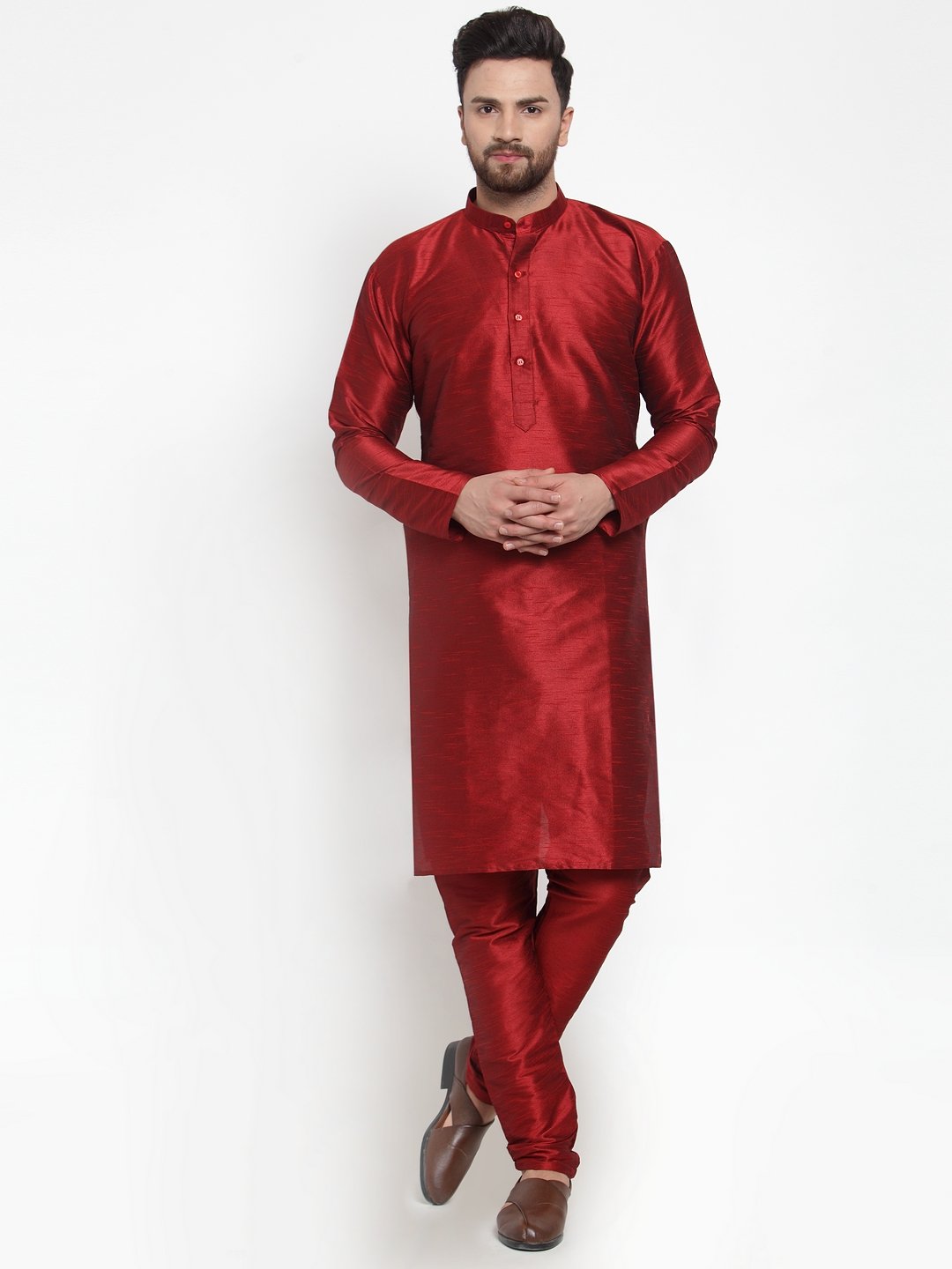 Jompers Men Maroon Solid Kurta with Churidar | Grocsy