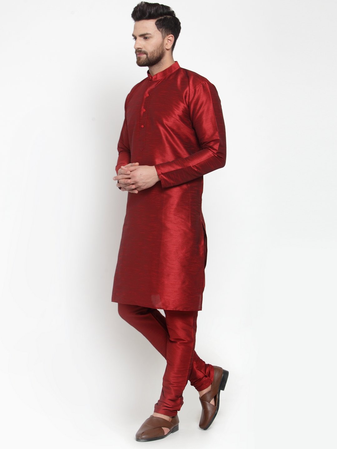 Jompers Men Maroon Solid Kurta with Churidar | Grocsy
