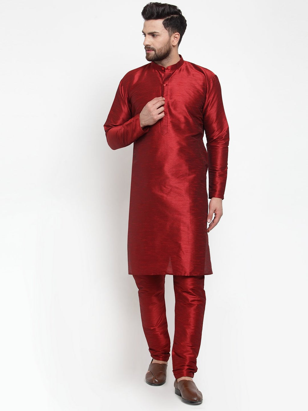 Jompers Men Maroon Solid Kurta with Churidar | Grocsy