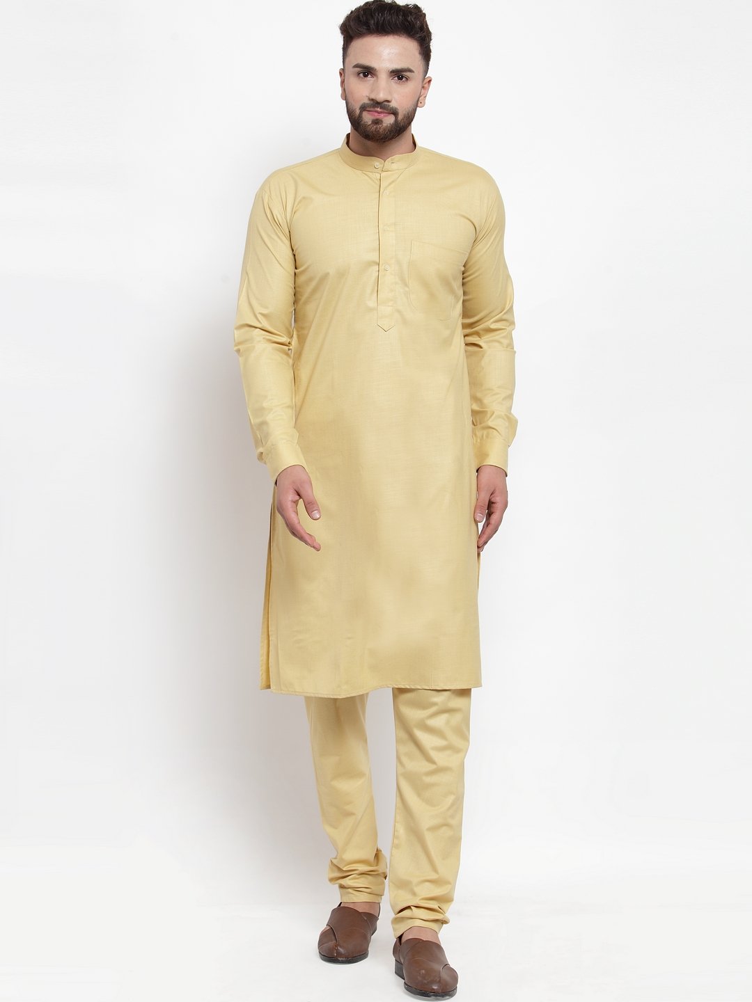Jompers Men Beige Solid Kurta Only | Grocsy