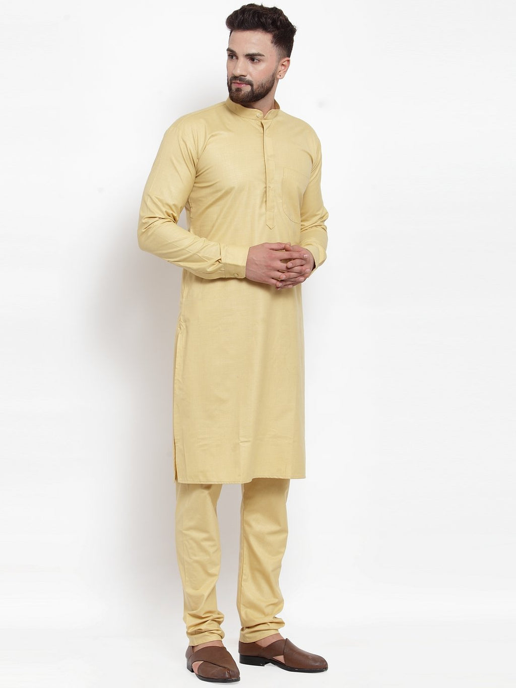 Jompers Men Beige Solid Kurta Only | Grocsy