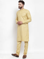 Jompers Men Beige Solid Kurta with Churidar | Grocsy