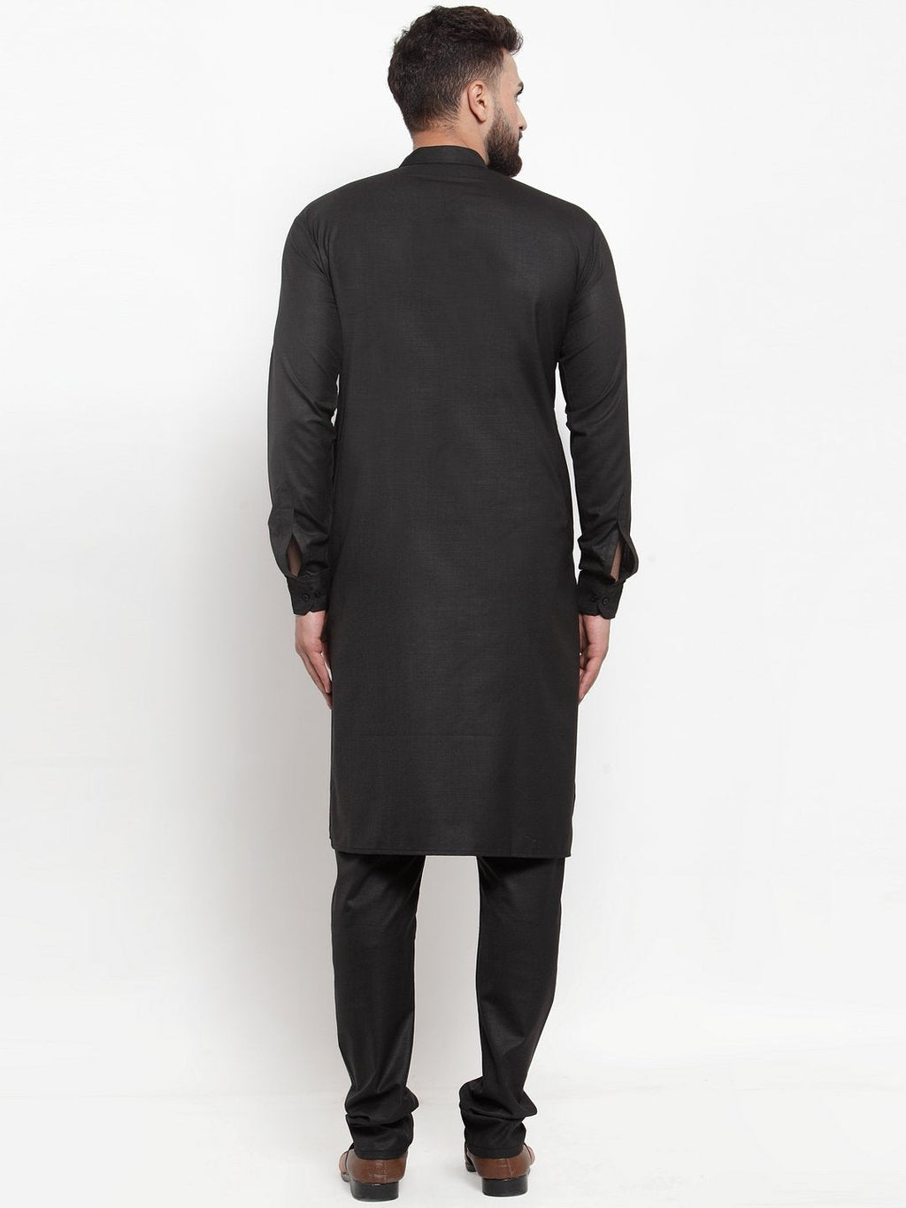 Jompers Men Black Solid Mandarin Collar Kurta with Churidar | Grocsy