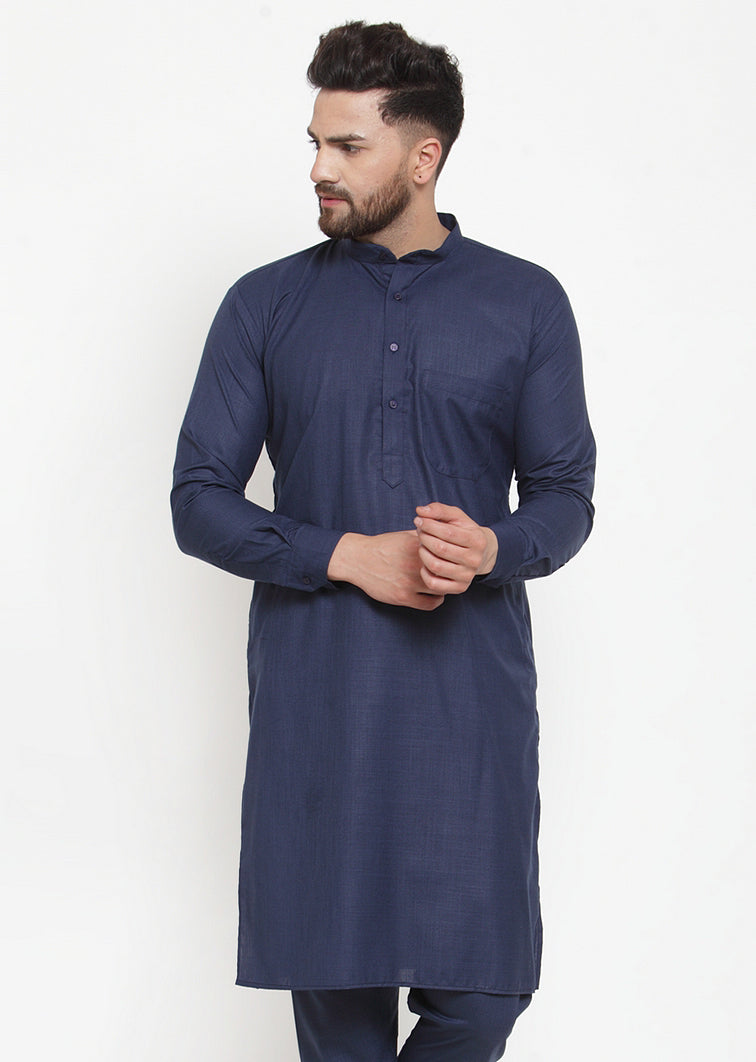 Jompers Men Navy-Blue Solid Kurta Only | Grocsy