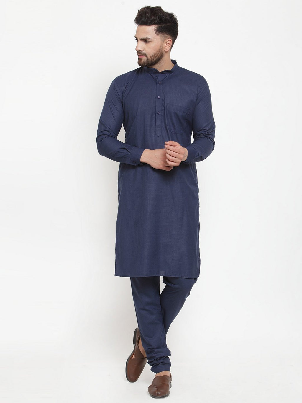 Jompers Men Navy-Blue Solid Kurta Only | Grocsy