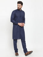 Jompers Men Navy-Blue Solid Kurta with Churidar | Grocsy