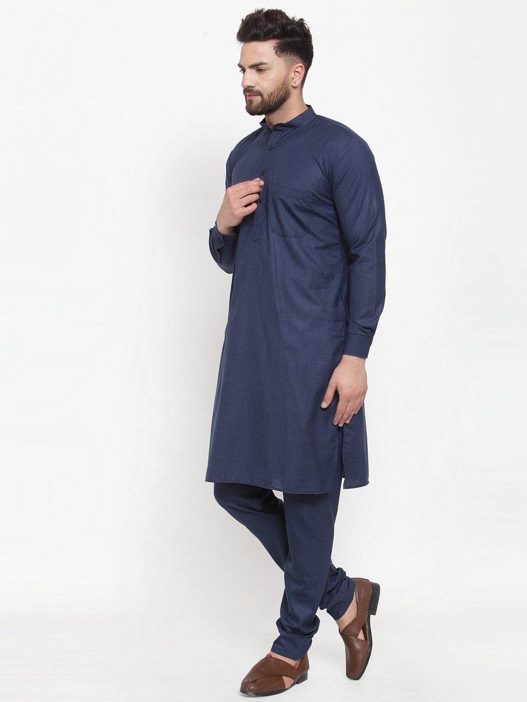 Jompers Men Navy-Blue Solid Kurta with Churidar | Grocsy