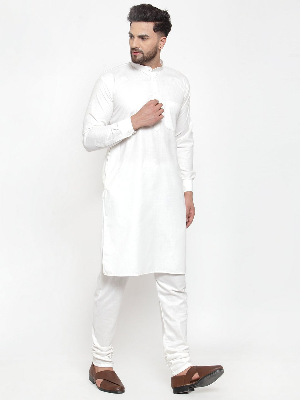 Jompers Men White Solid Kurta with Churidar | Grocsy