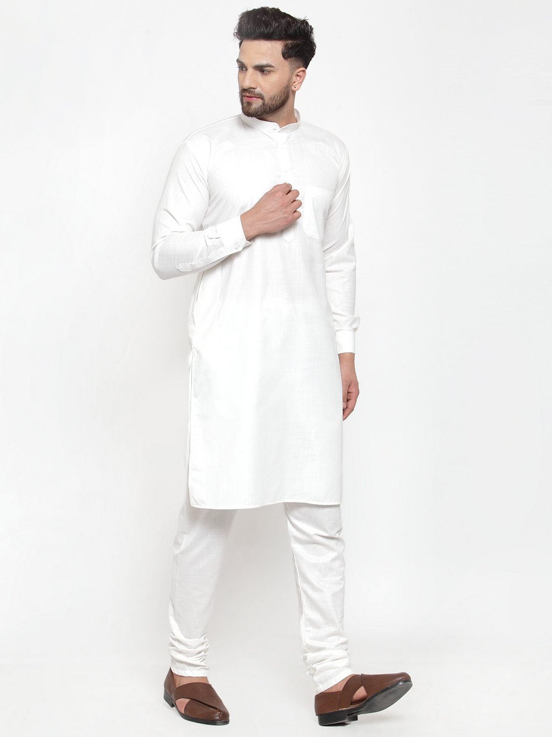 Jompers Men White Solid Kurta with Churidar | Grocsy