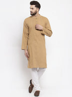 Jompers Men Beige & White Solid Pin-tucks Kurta Only | Grocsy