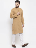 Jompers Men Beige & White Solid Pin-tucks Kurta Only | Grocsy