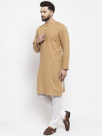 Jompers Men Beige & White Solid Pin-tucks Kurta Only | Grocsy