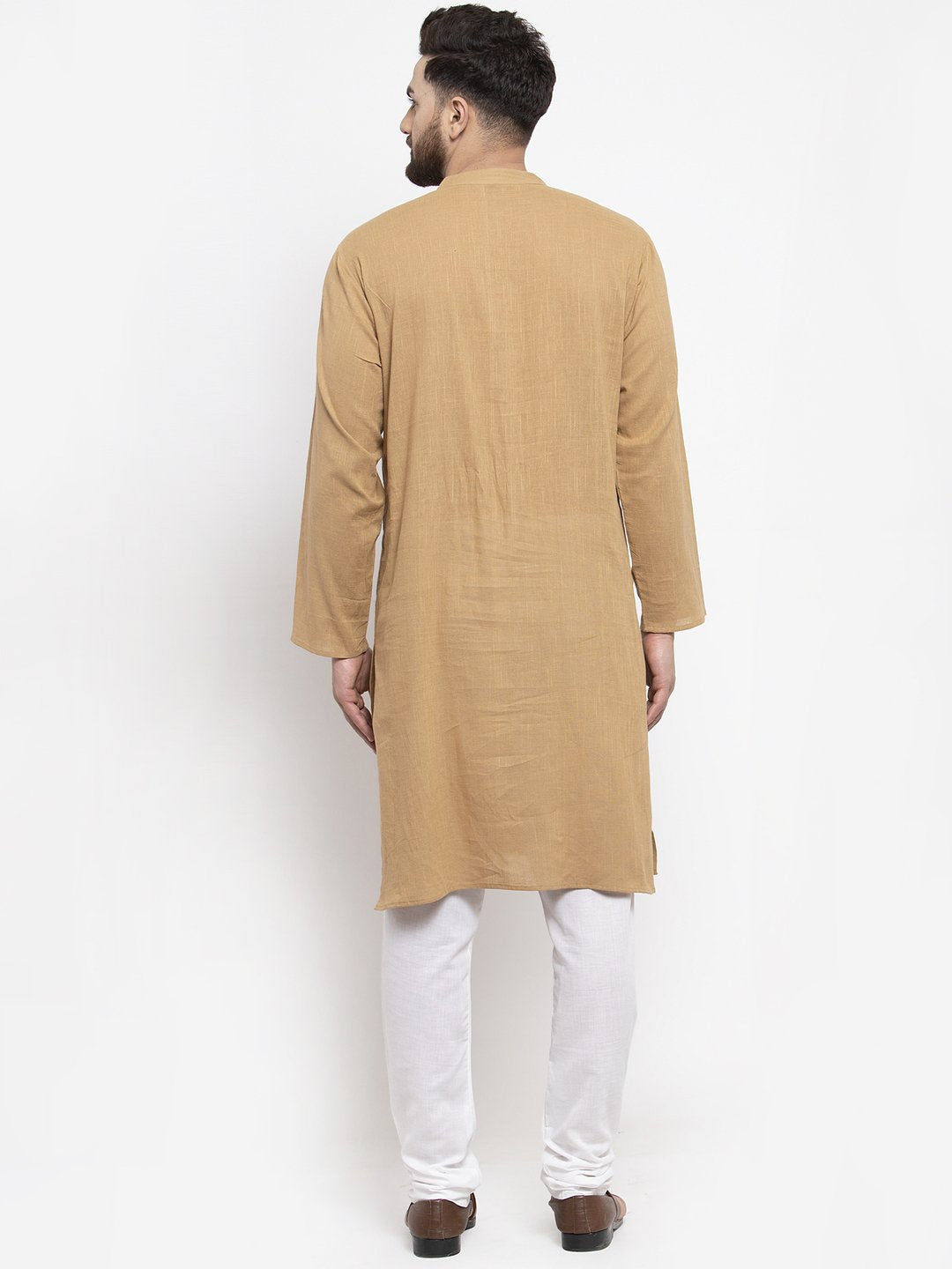 Jompers Men Beige & White Solid Pin-tucks Kurta Only | Grocsy