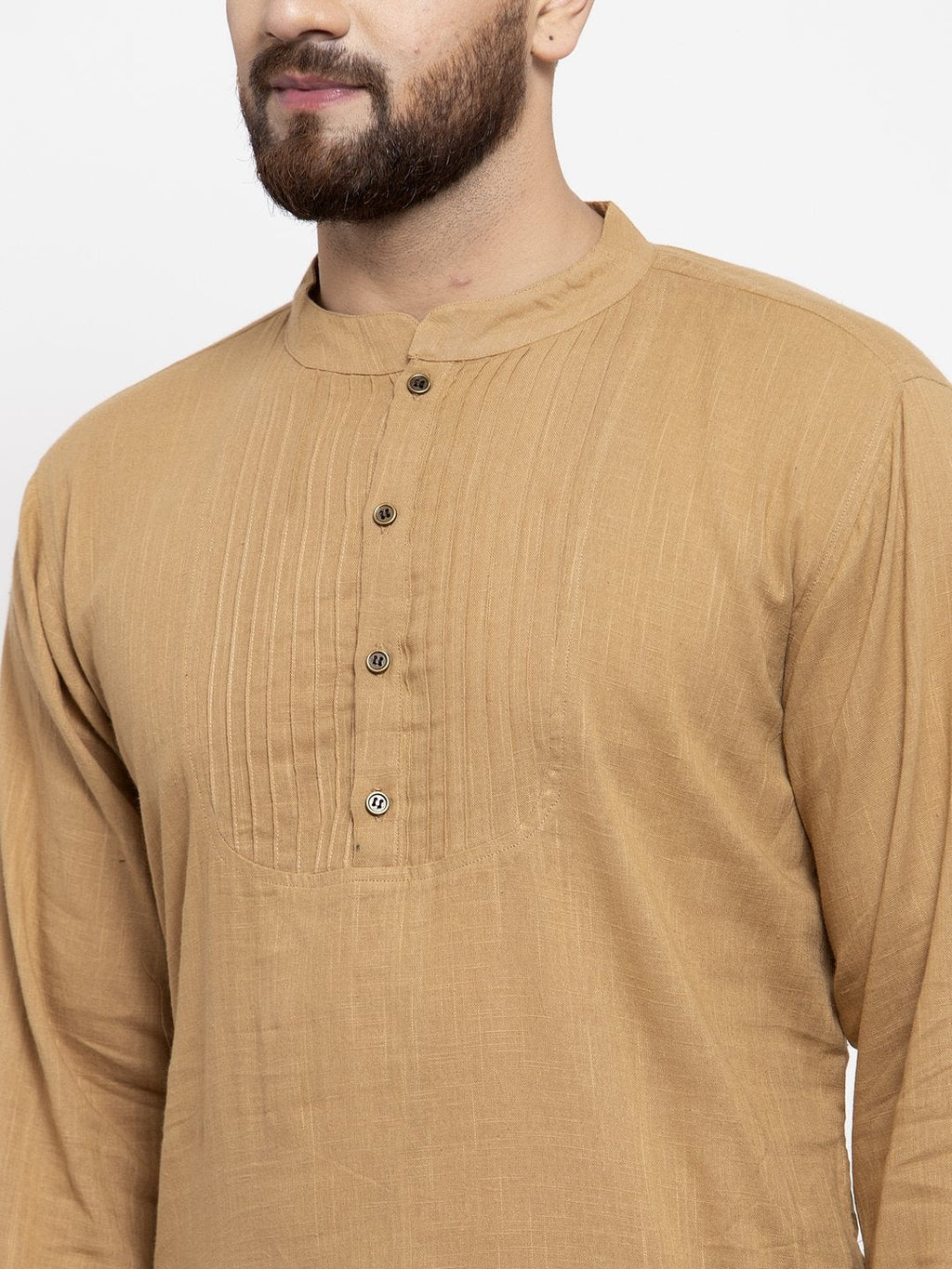Jompers Men Beige & White Solid Pin-tucks Kurta Only | Grocsy