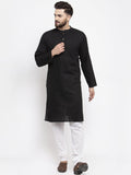 Jompers Men Black & White Solid Pin-tucks Kurta Only | Grocsy